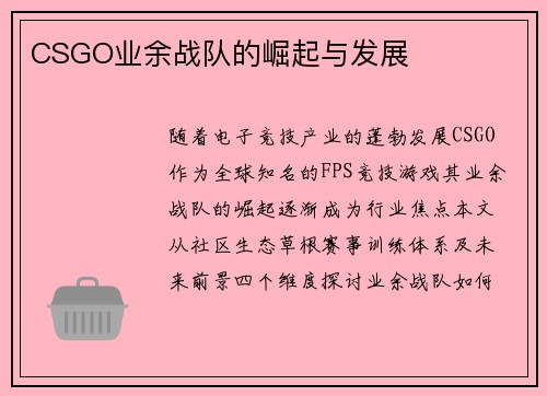 CSGO业余战队的崛起与发展